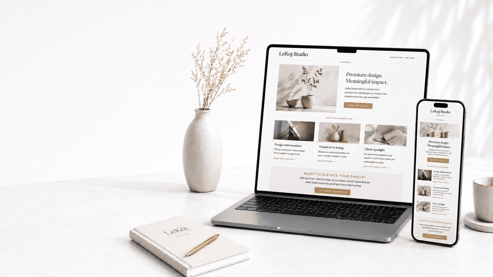 Responsive email newsletter design displayed on laptop and mobile devices